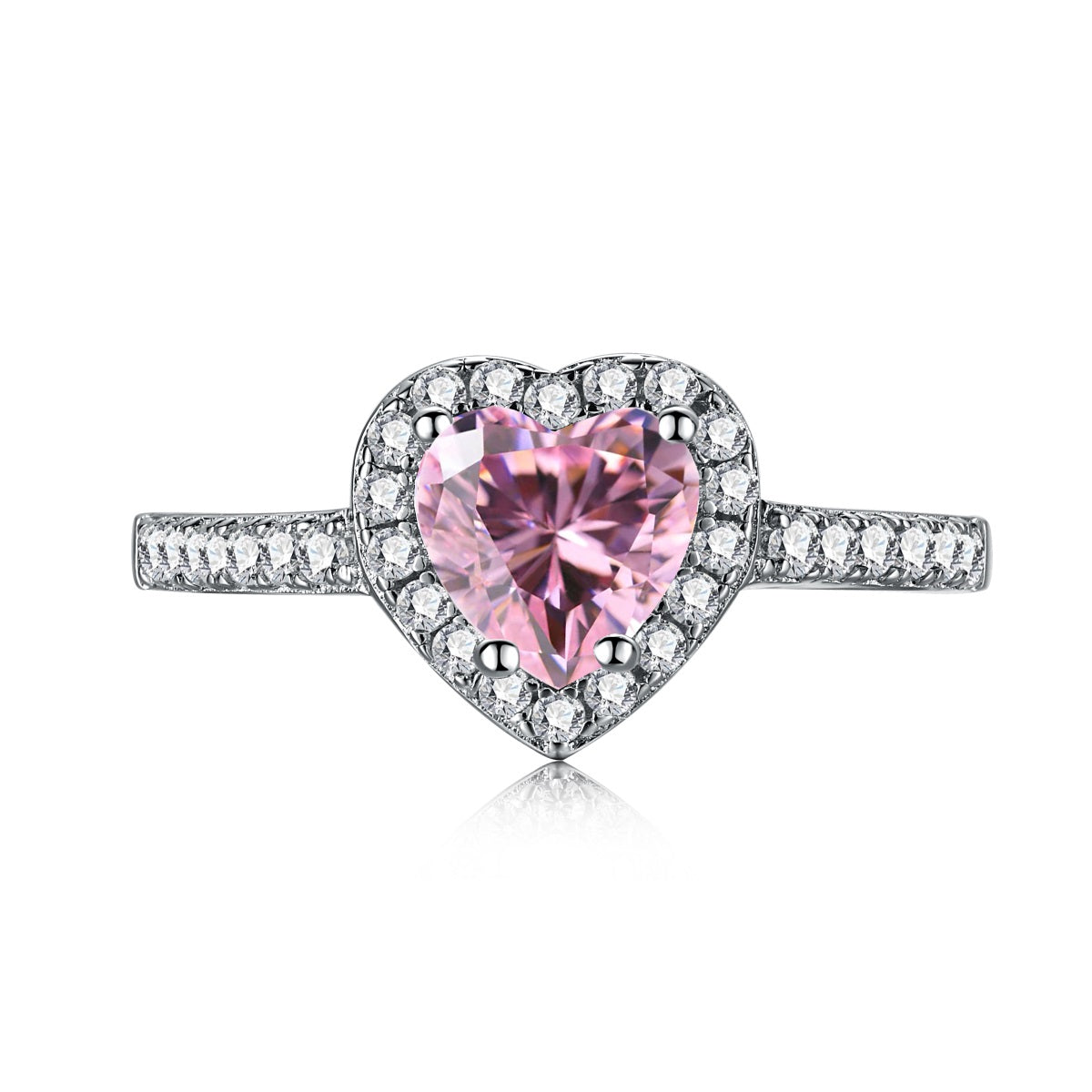 Anello cuore medio rosa e zirconi