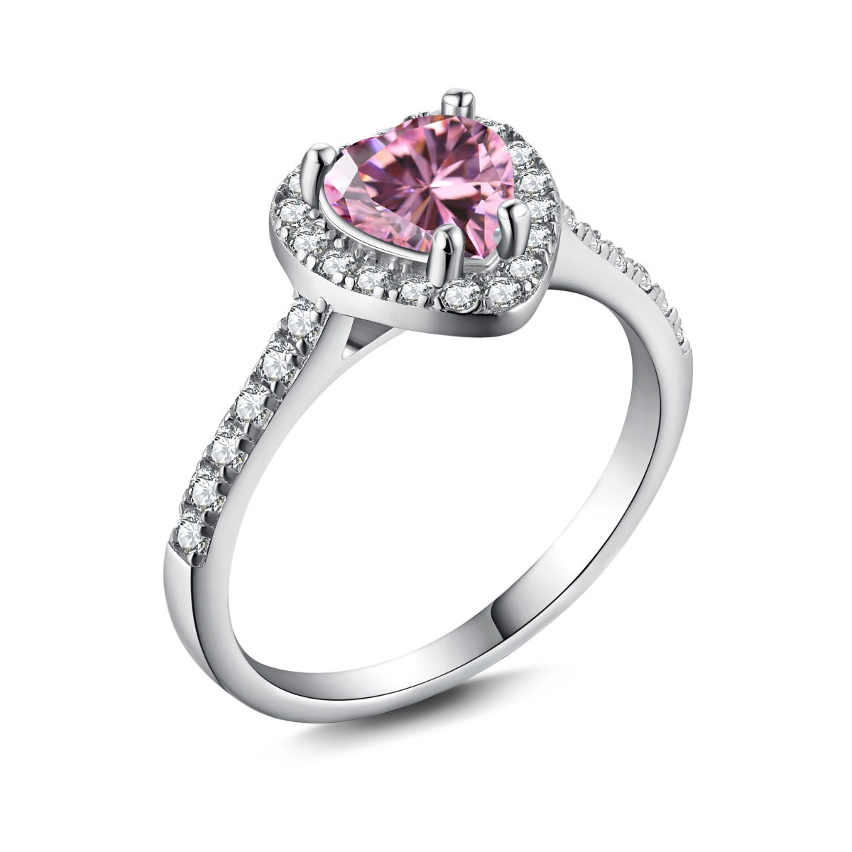 Anello cuore medio rosa e zirconi